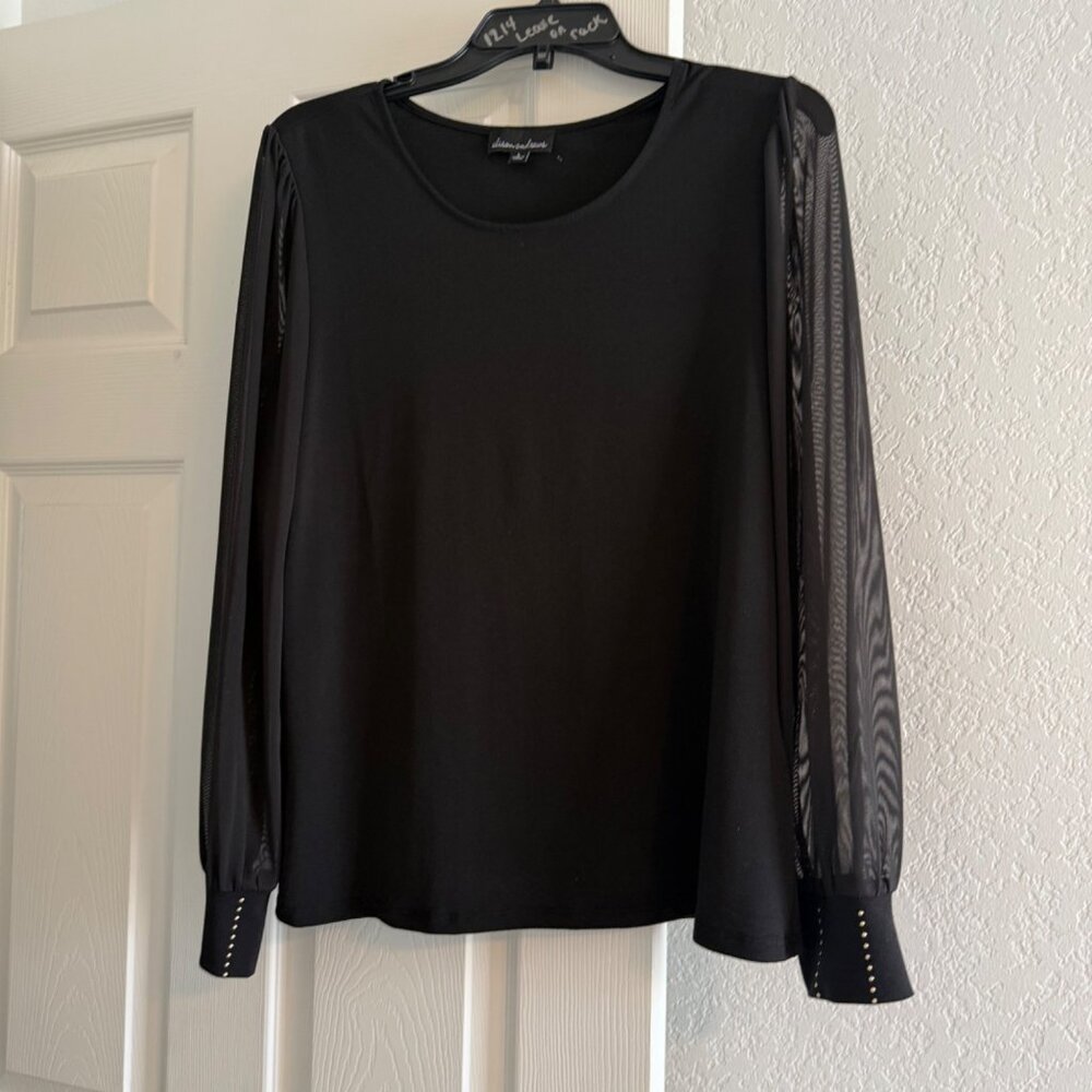 Alison Andrews Women’s Blouse Sheer Sleeves, Black, Large